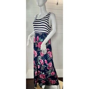 Egy Womens Floral Sleeveless Mixed Media Pullover Maxi Dress XL Fairy Nautical